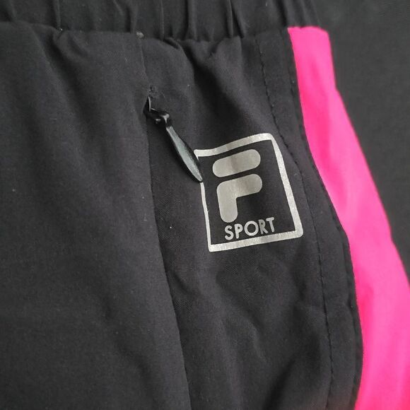 FILA Pink Black Lined Elastic Waist Drawstring Running  Yoga Shorts - Picture 2 of 6